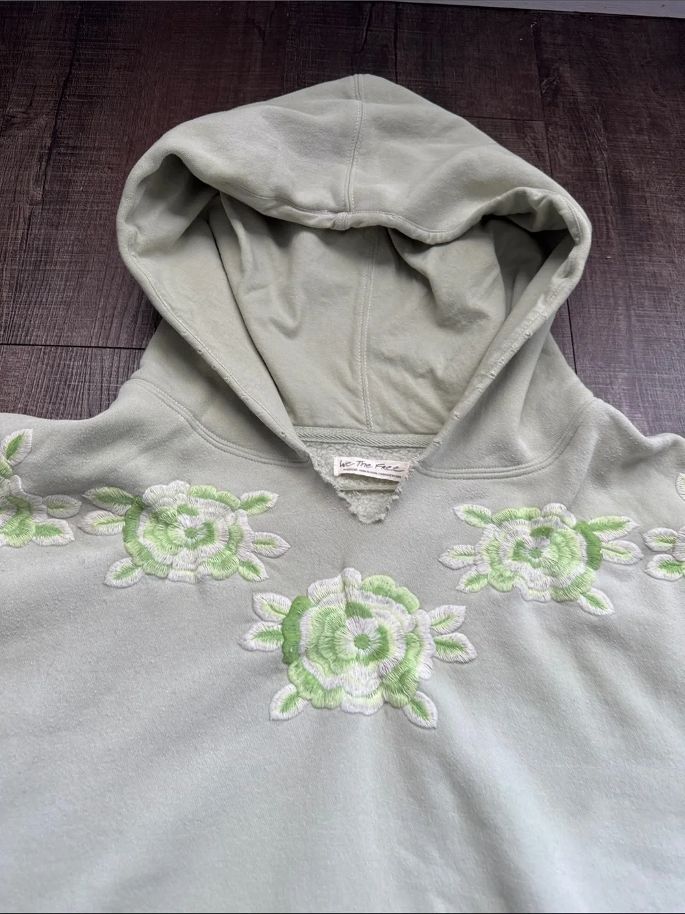 Free People Mint Green Oversized Floral Embroidered Hoodie